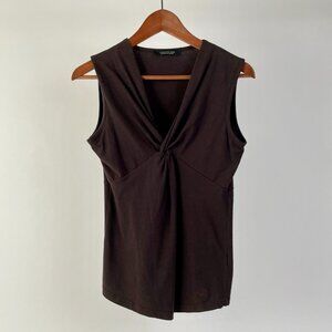 Luca D'Altieri Chocolate Brown Lightweight Sleeveless V Neck Tank Top, Size S